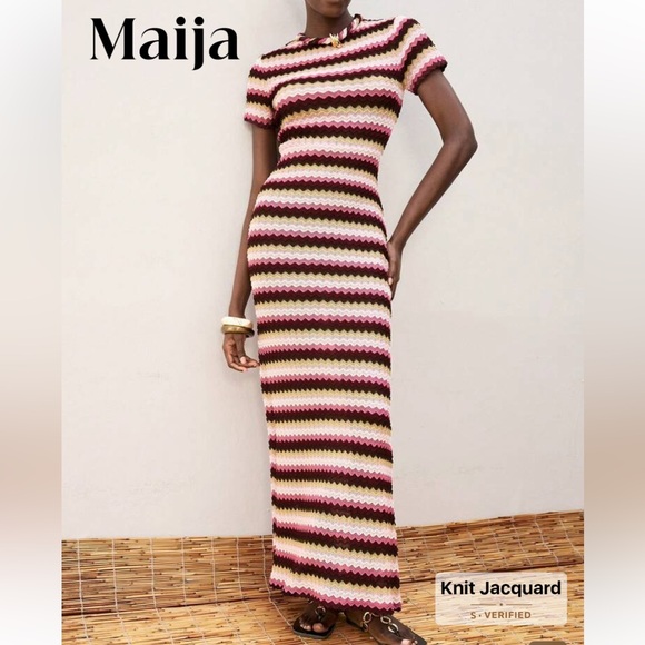 SHEIN Dresses & Skirts - SHEIN Pink, Brown & Cream Striped Maxi Dress